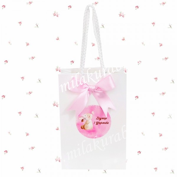 Tavşan Konseptli İsimli Karton Çanta - Baby Shower - Doğum - Mevlüt ve Doğum Günü Hediyesi